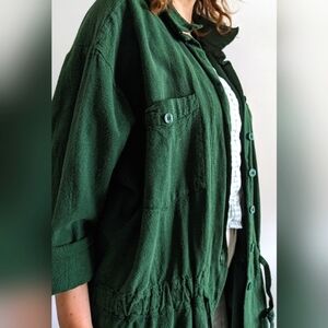 90's Oversized Thick Cotton Shacket - Vintage Button-Up Draw-String Shirt